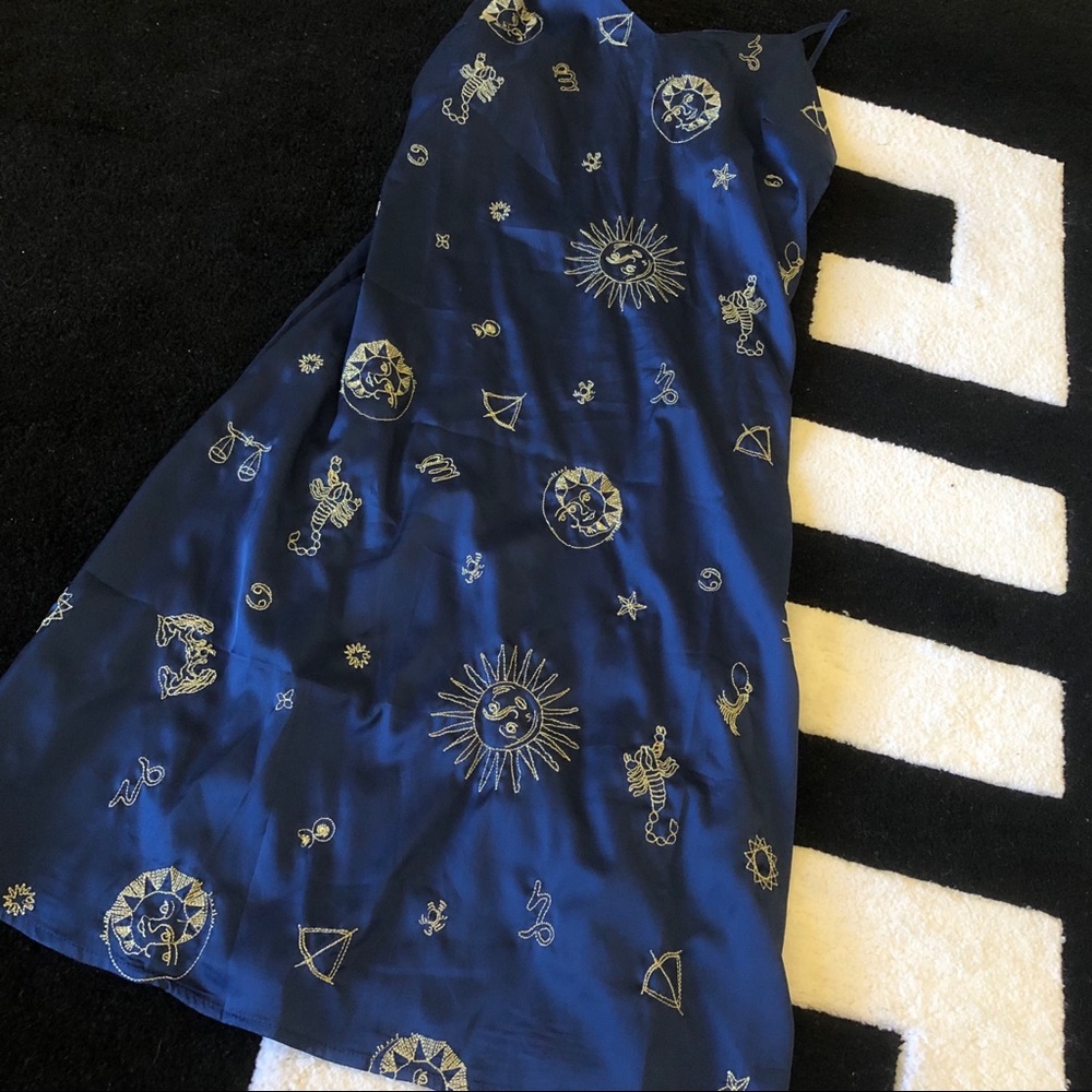 SOLD: Moon&Sun Icon embroidery Navy Dress.